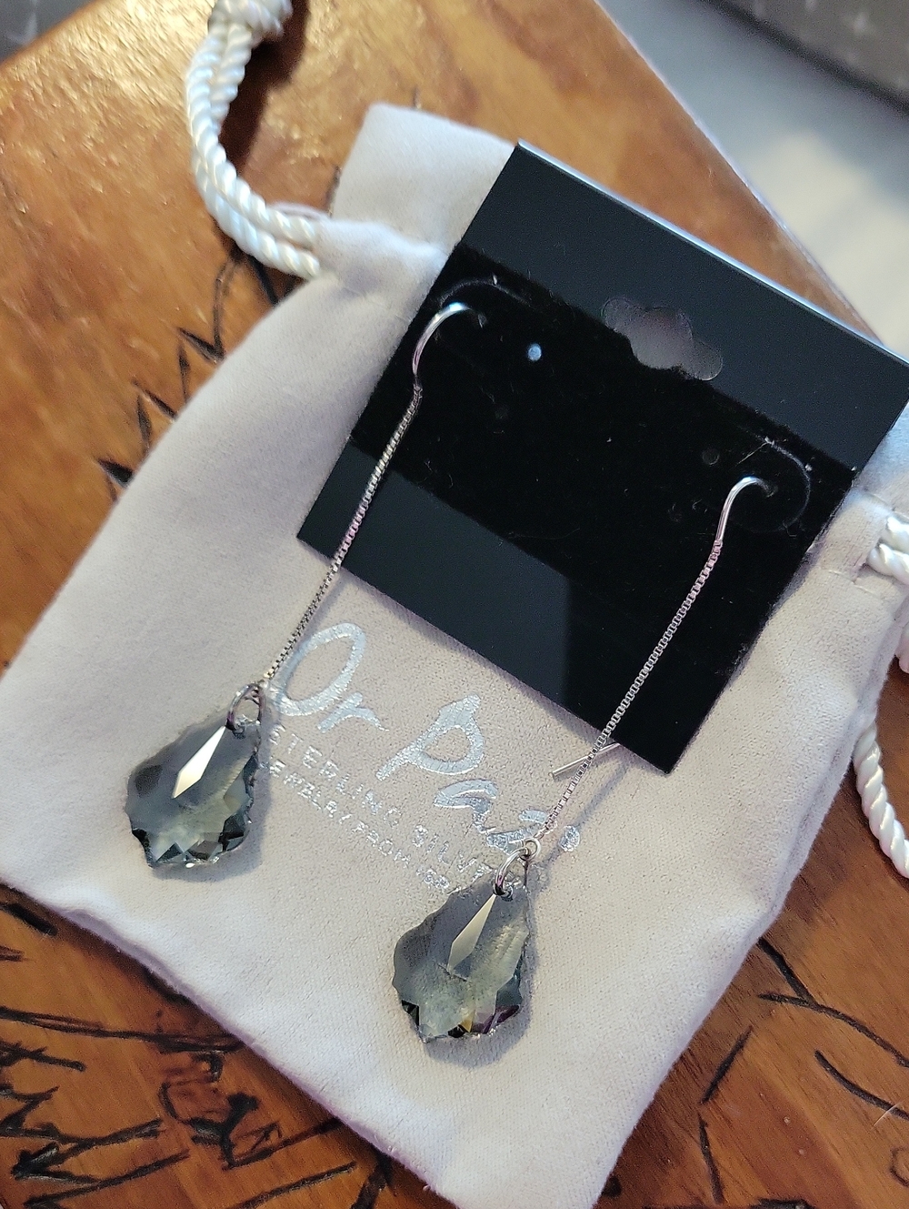 Or Paz Israel Sterling Silver Smoky Crystal Threader Earrings